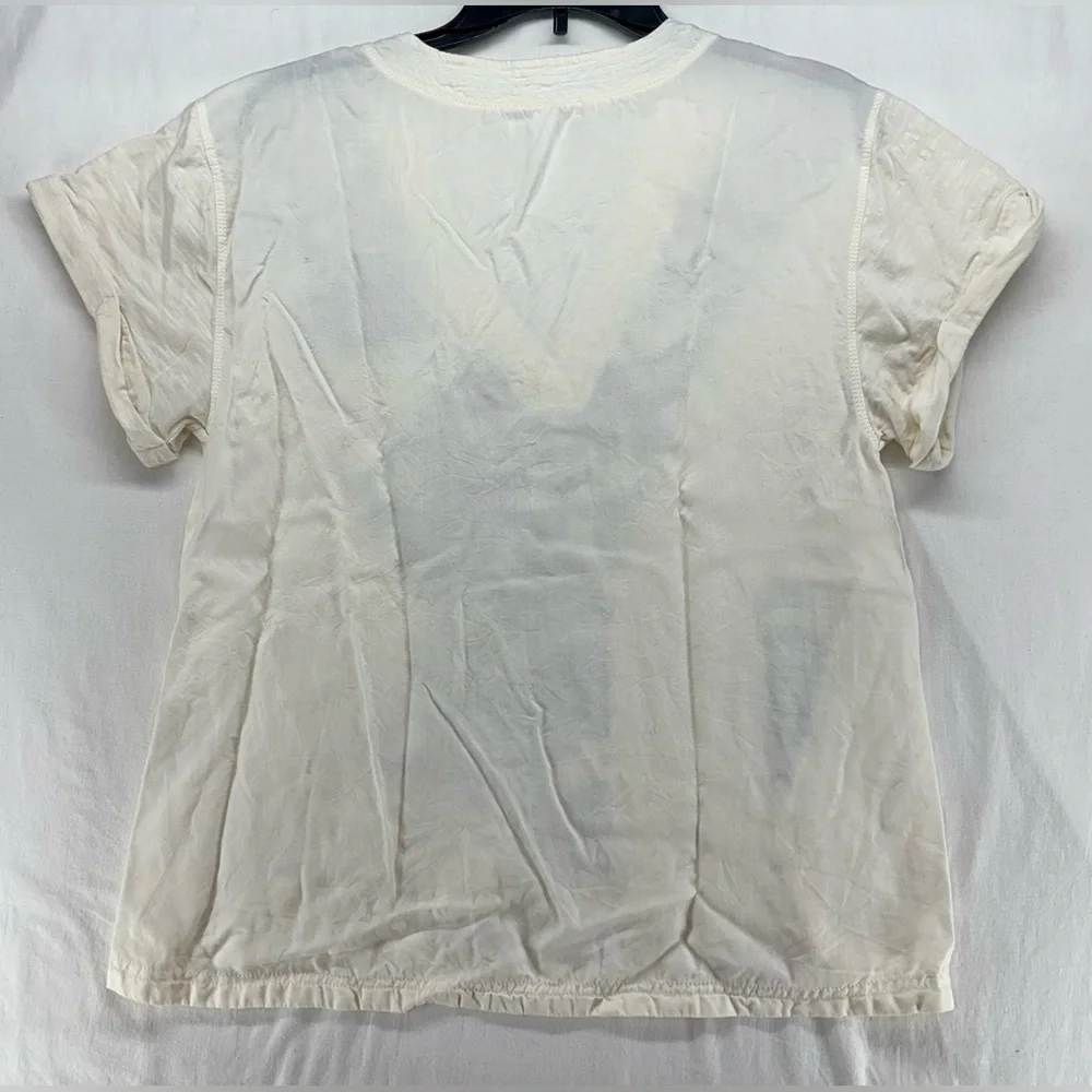 Anthropologie Daily Practice V-Neck Floral Short-Sleeve Top Cream Women’s Small - Picture 3 of 8